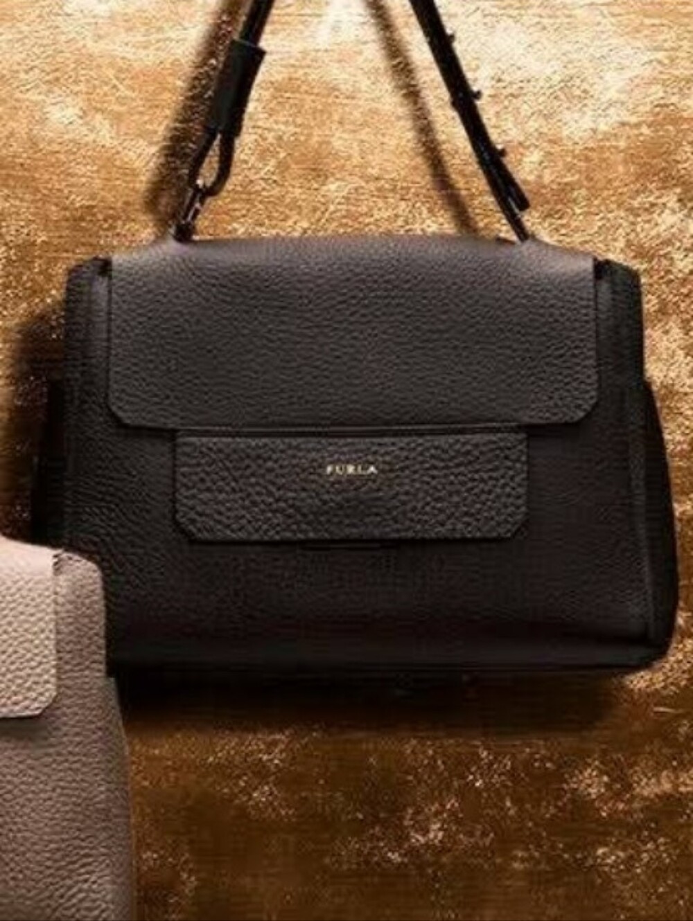 Furla Capriccio Black Medium Pebbled Leather Shoulder Bag